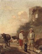 unknow artist A landscape with young boys tending their animals before a set of ruins Germany oil painting artist